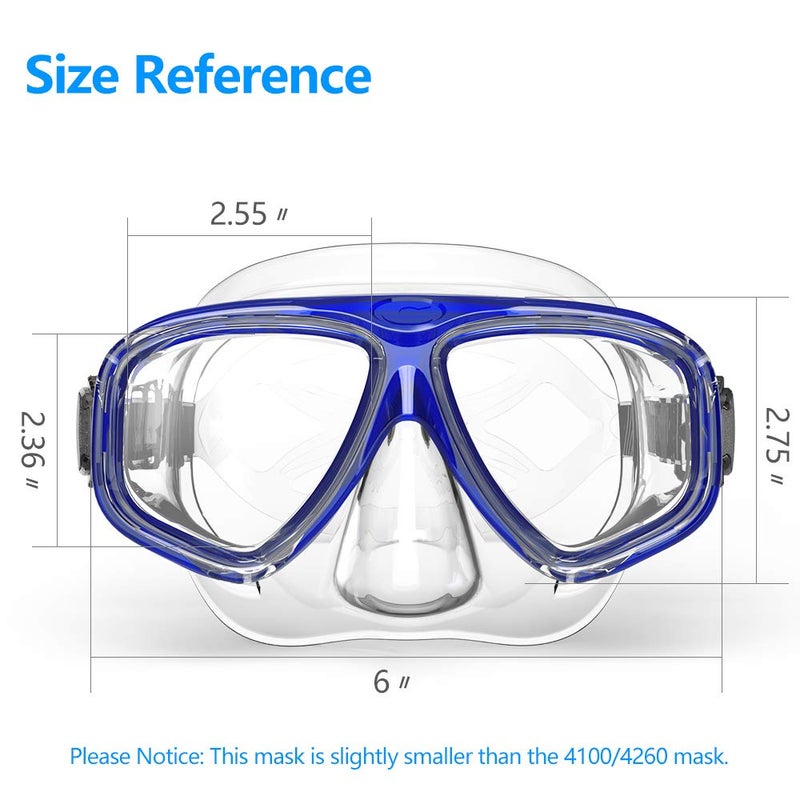 COPOZZ Youth Scuba Mask, Low Volume No Fogging Snorkeling Dive Glasses, Tempered Glass, Blue, Adult, 2 Windows, Silicone Frame, Adjustable Silicone Strap - Image 2